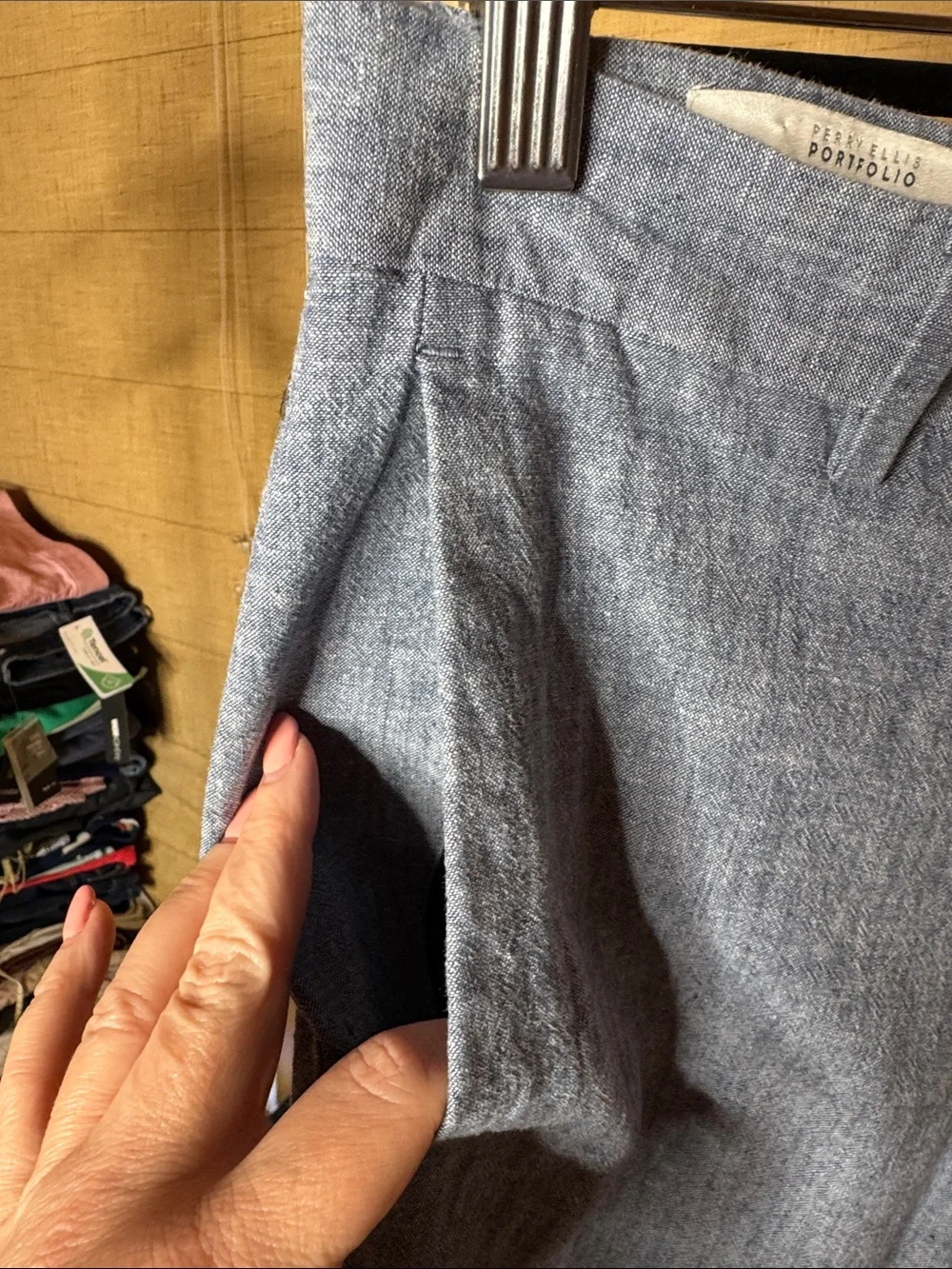 Perry Ellis Portfolio Slim Fit Linen Blend Chino Pants 30x30 Light Blue